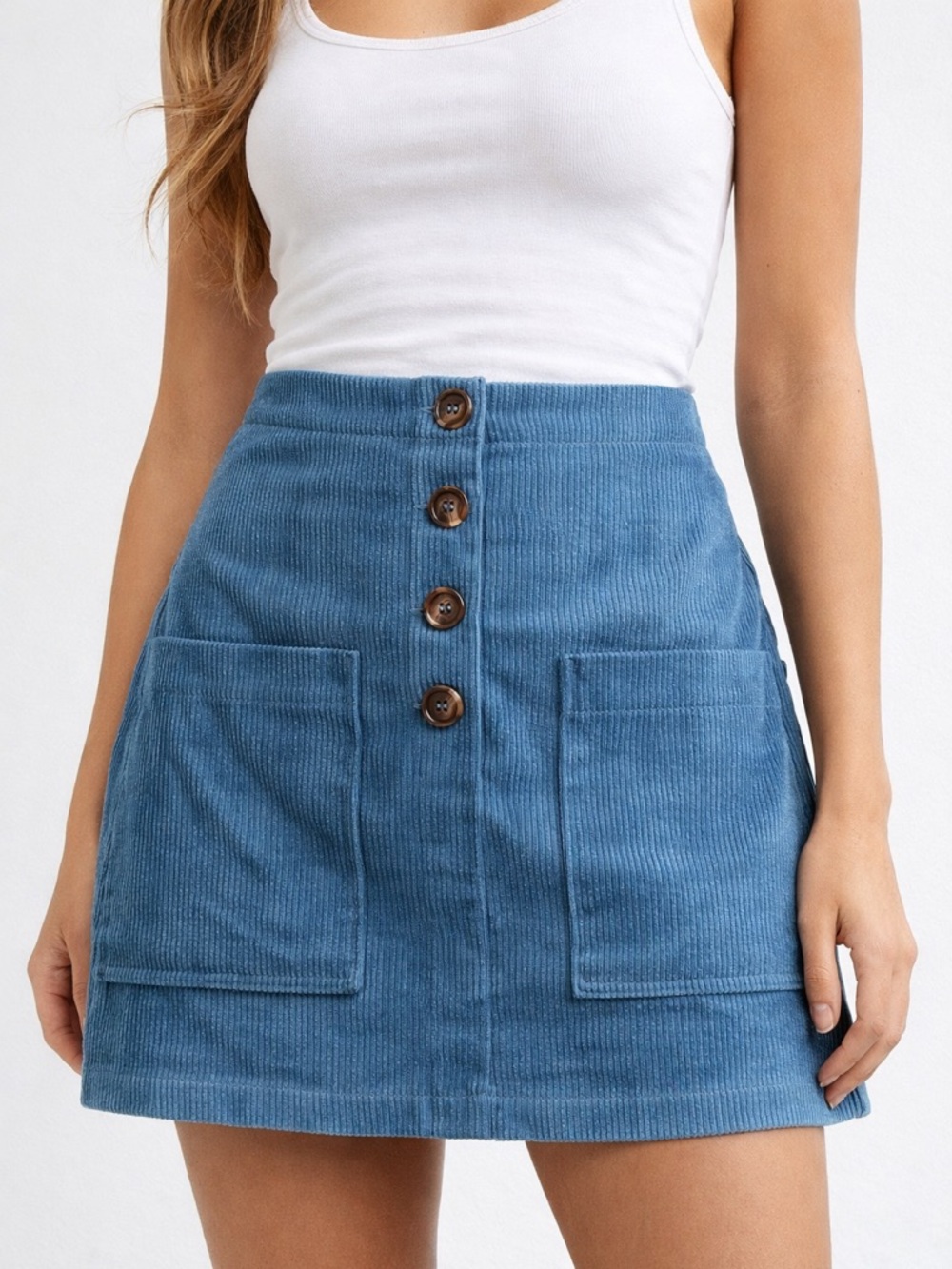 Pink Lily Brand Corduroy Teal Skirt Buttons Academia Preppy 90’s Cozy